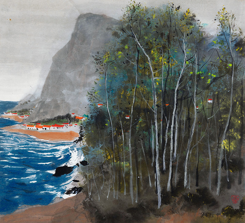 吴冠中 海边 镜心 设色纸本 45×48.5 cm    3