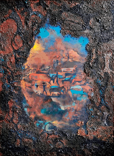远古的呼唤（综合材料）95×130cm--乌-兰