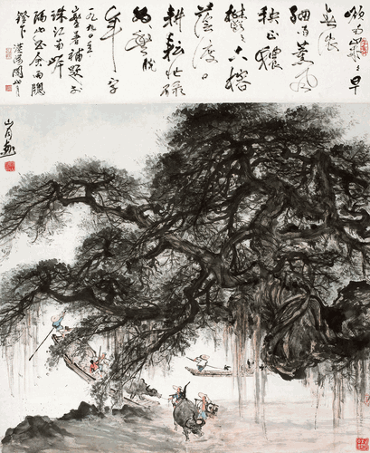 榕荫渡口-117×95cm-1961年-关山月2