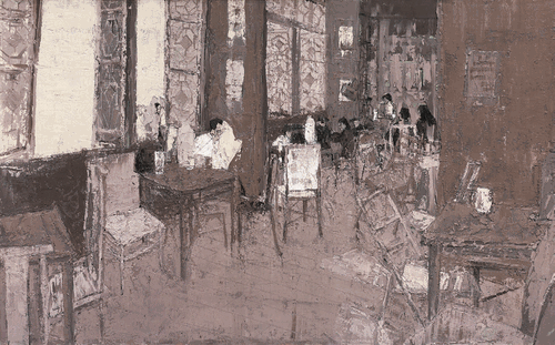 印象·茶馆故事（油画）100×160cm--赵-华