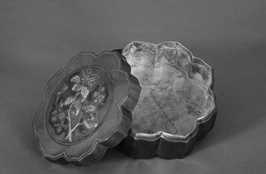 清代银烧蓝葵花式墨盒