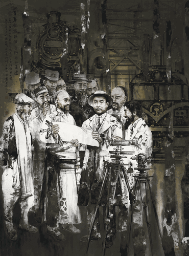 百年铁桥横渡-金河南北通途（国画）240×200cm--杨晓刚