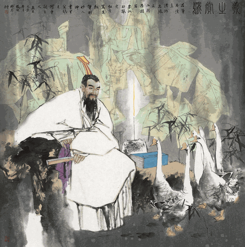 羲之赏鹅（国画）136×136cm--杨晓刚