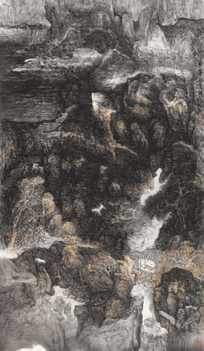 夜寒水生烟（国画）240×138cm-2019年-朱-敏
