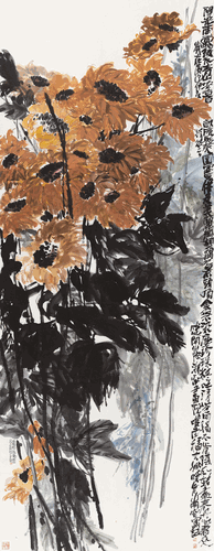 葵园一隅（国画）366×145cm-2020年-姚晓冬