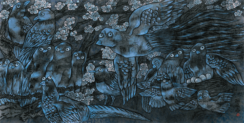 梨花带雨（国画）98×194cm-2023年-邵-飞