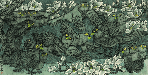 玉兰春（国画）98×194cm-2023年-邵-飞