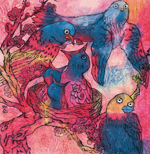 哺-育（国画）98×94cm-2023年-邵-飞2