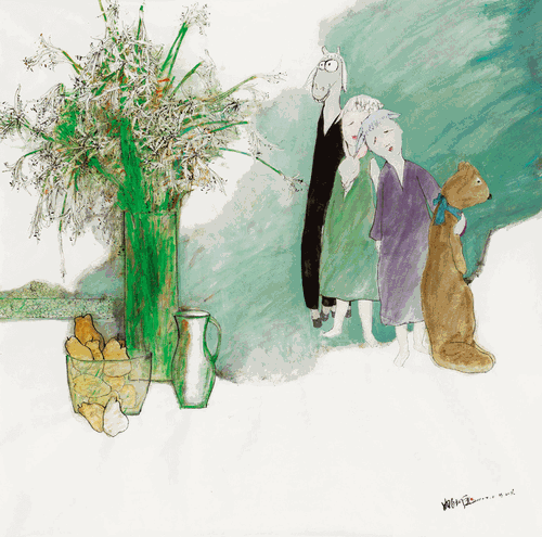 瓶花与玩偶（国画）200×200cm-2019年-姚大伍