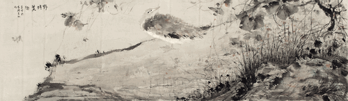 野塘荒趣（国画）55.5x191cm-2023年-刘万鸣