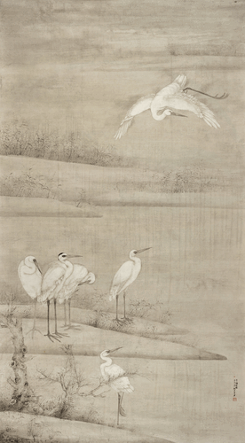 平湖清寂（国画）355×193cm-2022年-刘万鸣