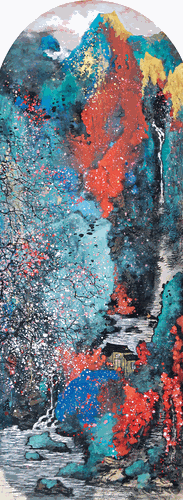 山花烂漫（国画）217×79cm-2010年-买鸿钧