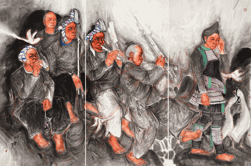 岜沙的忧伤（国画）240×360cm-2016年-秦嗣德