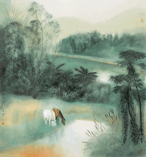 晨风微微（国画）98×98cm-2023年-王雪峰