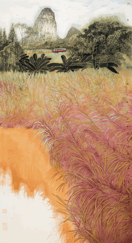 摇曳的风微甜（国画）180×95cm--王雪峰