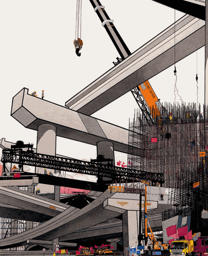 筑路人（国画）240×200cm-2014年-焦-洋