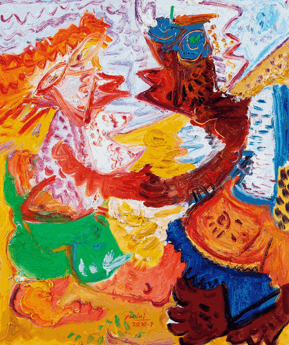 拉手手、亲口口（油画）50×60cm--于-来