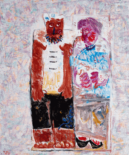 雕花的马桩（油画）120×100cm--于-来