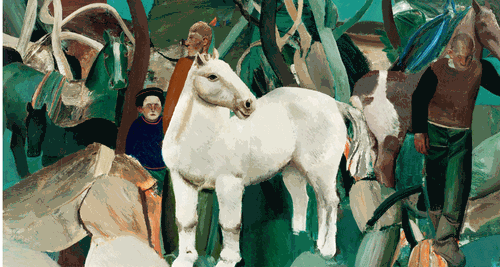 密林寻马（油画）160×300cm-2020年-赵培智