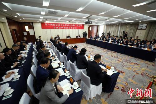 3月10日，出席十四届全国人大二次会议的甘肃代表团举行开放团组会议。记者富田 摄