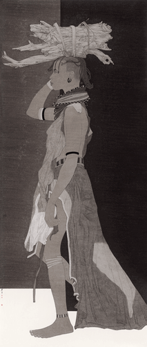 非洲人物系列之负重前行（国画）238×101cm-2019年--詹-勇