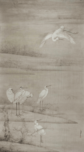 平湖清寂（国画）355×193cm-2022年-刘万鸣