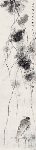 东南野塘-藤下乘凉（国画）197×49.5cm2023年-刘万鸣
