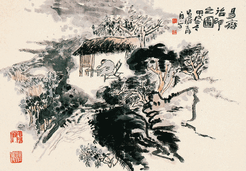 易斋制印图（国画）55×35cm--王-丹