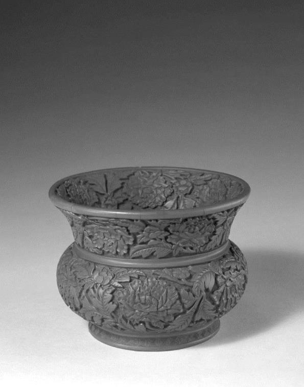 明剔红牡丹纹渣斗