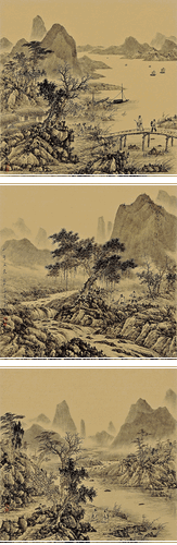 山居四景之一 之二 之三（国画）-42.5×42.5cm×3-2013年-刘 广