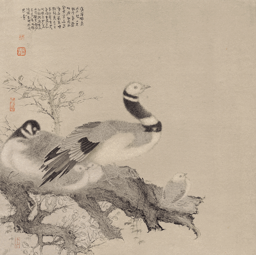 溪岸听泉（国画）47.5×47.5cm-2018年-刘万鸣