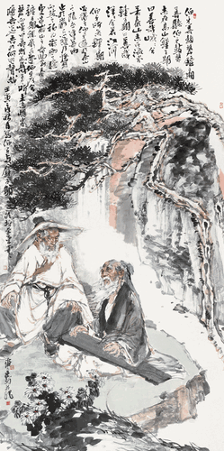 伯牙与子期（国画）125×245cm-2022年-王珂