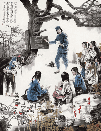沂蒙山下的识字班（国画）200×260cm-2021年-孔维克