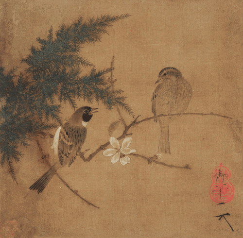 腊梅双禽图（国画）宋徽宗-四川博物院藏