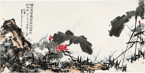 映日荷花图轴（国画）137.5×276.8cm-1960年-潘天寿