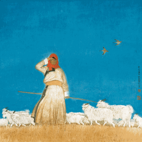 牧羊女（国画）68×68cm-1994年-胡-勃