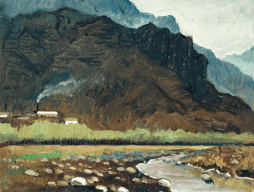清漳河畔（油画）25×32cm-1973年-韩玉臣
