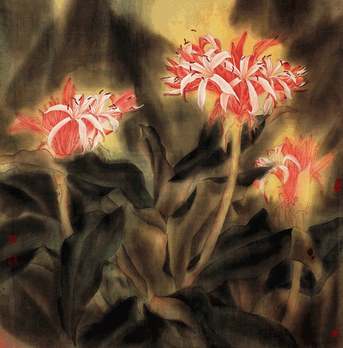 朝-颜（国画）100×100cm-1996年-金-纳