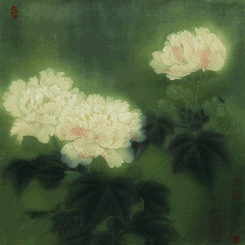 正是芙蓉花开时（国画）76×76cm-2005年-金-纳