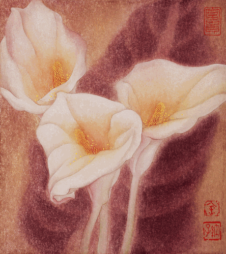 怒-放（国画）27×24cm-2002年-金-纳