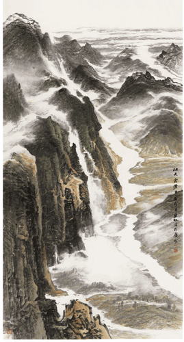 江天云漫（国画）-180×97.5cm-2024年-许钦松
