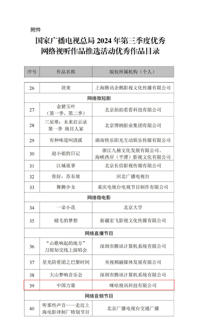 广电总局公布2024年第三季度优秀网络视听作品 