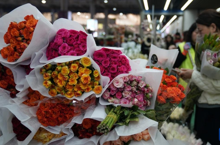 云南昆明：春节将至 鲜花俏销