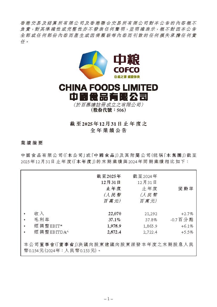 中国食品2025年财报：结构优化见成效，多点支撑开新局