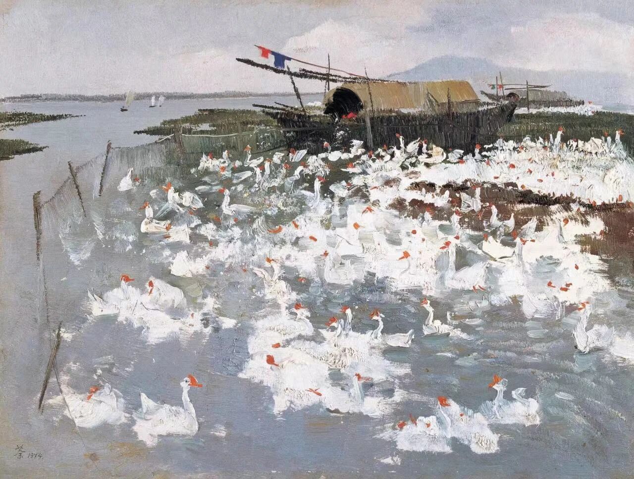 藏品赏析|吴冠中油画《太湖鹅群》