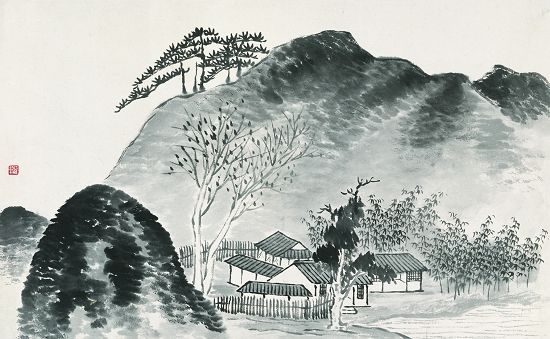 齐白石“五出五归”期间所作的极简山水画作《借山图》(部分)