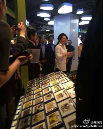 彭丽媛认真听讲解