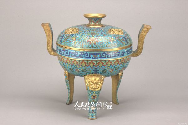 铜鎏金掐丝珐琅三足炉_副本