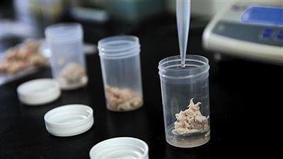 检测人员在样品中检测出火碱及双氧水残留物。