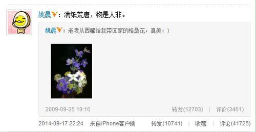 图片来源：姚晨微博